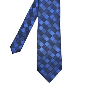 Wilke-Rodriguez Blue Checkered Silk Tie Mens One Size Geometric Pattern Necktie